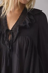Kimchi Blue Mona Lace Trim Ruffle Babydoll Tunic Blouse