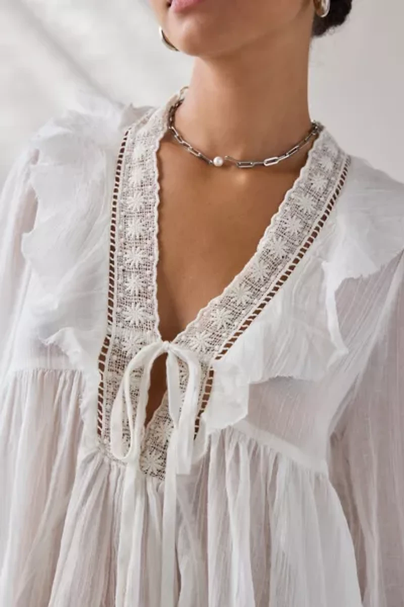 Kimchi Blue Mona Lace Trim Ruffle Babydoll Tunic Blouse