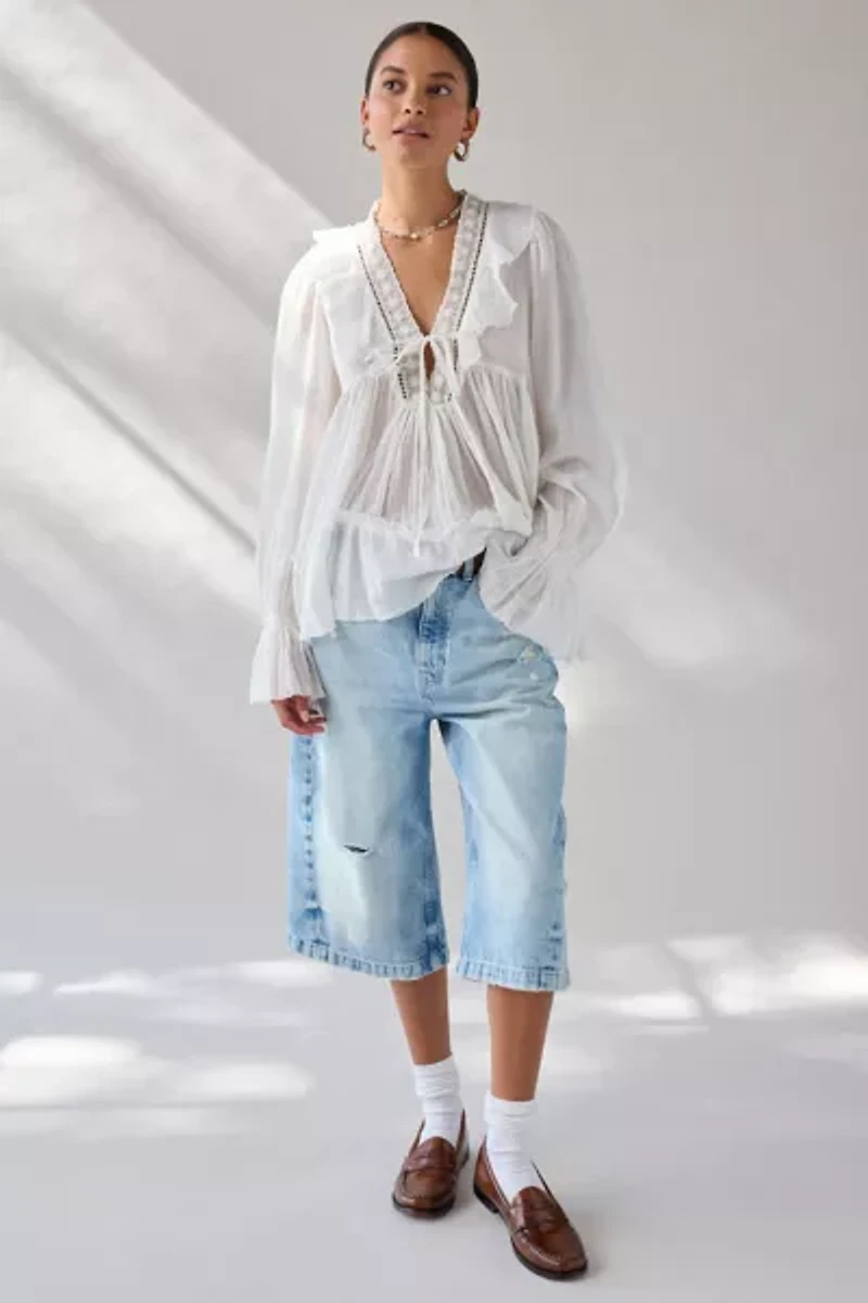 Kimchi Blue Mona Lace Trim Ruffle Babydoll Tunic Blouse