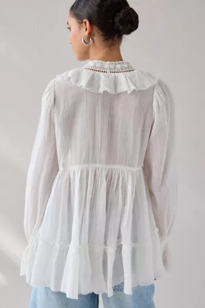 Kimchi Blue Mona Lace Trim Ruffle Babydoll Tunic Blouse