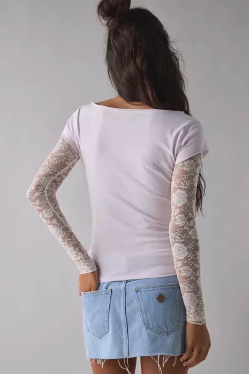 BDG Sloane Graphic Lace Layered Twofer Long Sleeve Tee