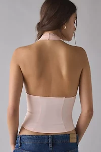 UO Luna Mixed Lace Trim Plunge Halter Top