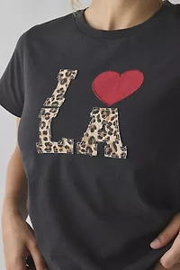 I Heart LA Animal Print Applique Graphic Slim Tee