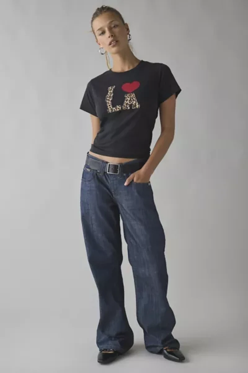 I Heart LA Animal Print Applique Graphic Slim Tee