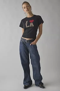 I Heart LA Animal Print Applique Graphic Slim Tee