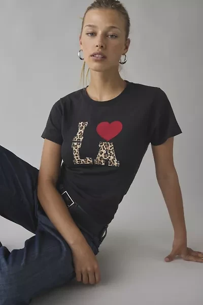 I Heart LA Animal Print Applique Graphic Slim Tee