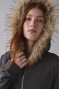 Out From Under Bundle Up Faux Fur Trim Zip-Up Hoodie Sweatshirt