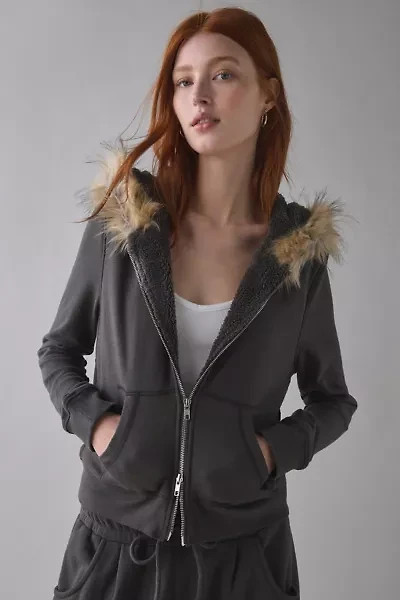 Out From Under Bundle Up Faux Fur Trim Zip-Up Hoodie Sweatshirt
