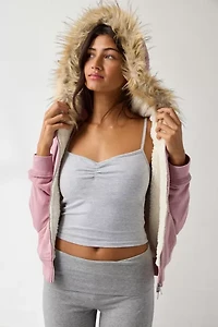 Out From Under Bundle Up Faux Fur Trim Zip-Up Hoodie Sweatshirt