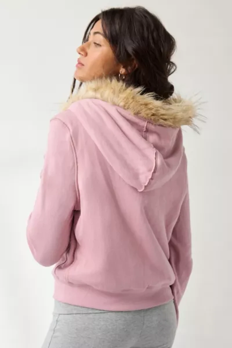 Out From Under Bundle Up Faux Fur Trim Zip-Up Hoodie Sweatshirt