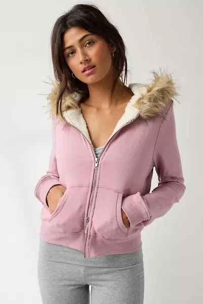 Out From Under Bundle Up Faux Fur Trim Zip-Up Hoodie Sweatshirt