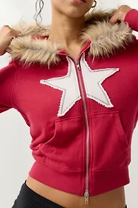 Out From Under Bundle Up Faux Fur Trim Zip-Up Hoodie Sweatshirt