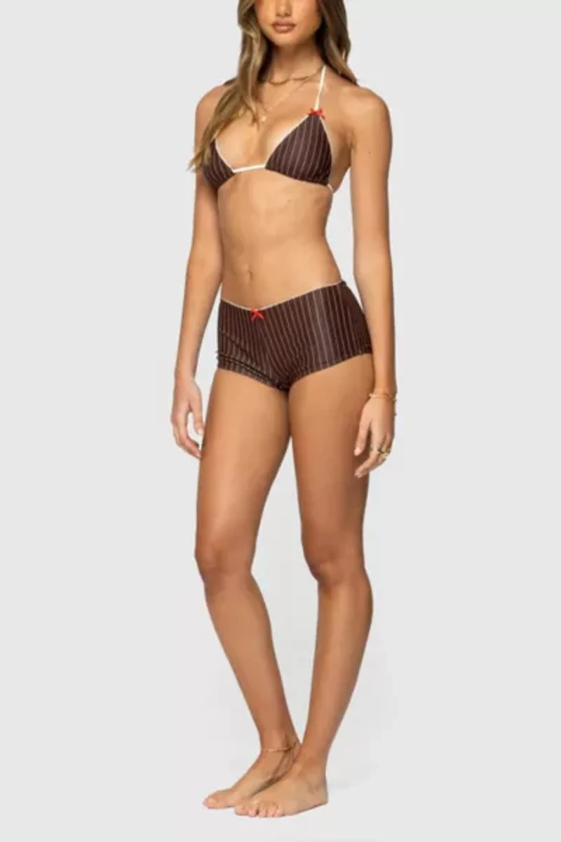 Edikted Pinstripe Boyshort Bikini Bottom