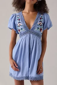Kimchi Blue Flower Fields Embroidered Lace Trim Babydoll Mini Dress