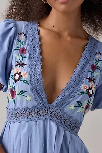 Kimchi Blue Flower Fields Embroidered Lace Trim Babydoll Mini Dress