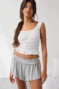Out From Under Stay At Home Smocked Ruffle Knit Shorts