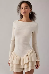 Kimchi Blue Ruffled Up Basque Waist Scoop Back Romper