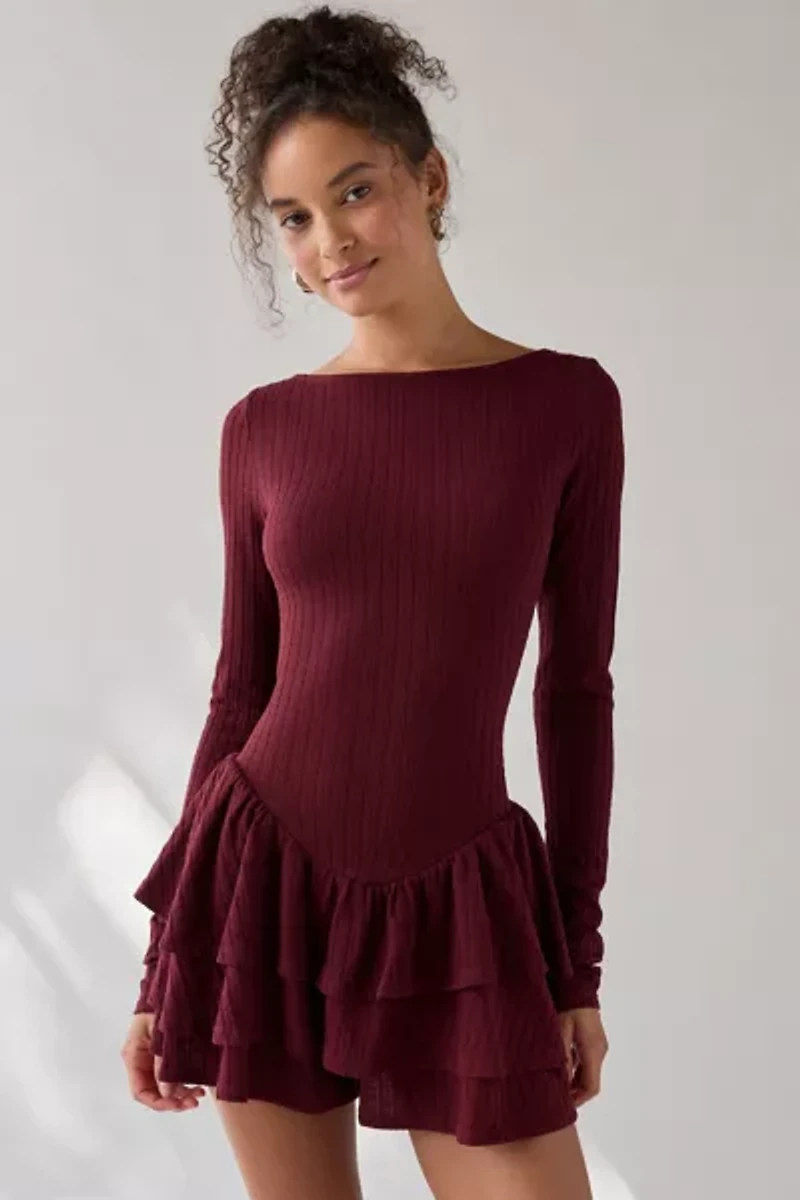 Kimchi Blue Ruffled Up Basque Waist Scoop Back Romper