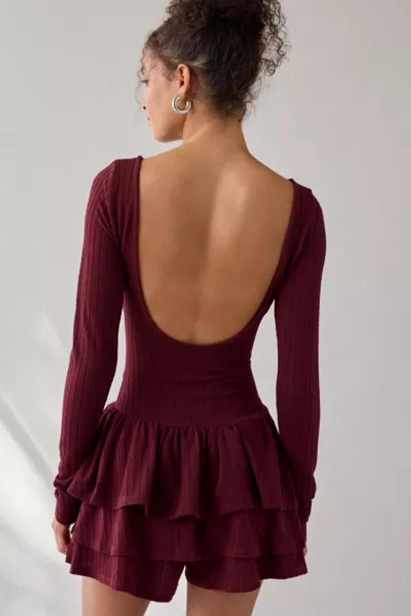 Kimchi Blue Ruffled Up Basque Waist Scoop Back Romper