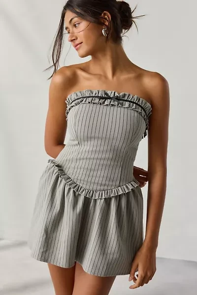 Kimchi Blue Mad Love Strapless Basque Waist Ruffle Romper
