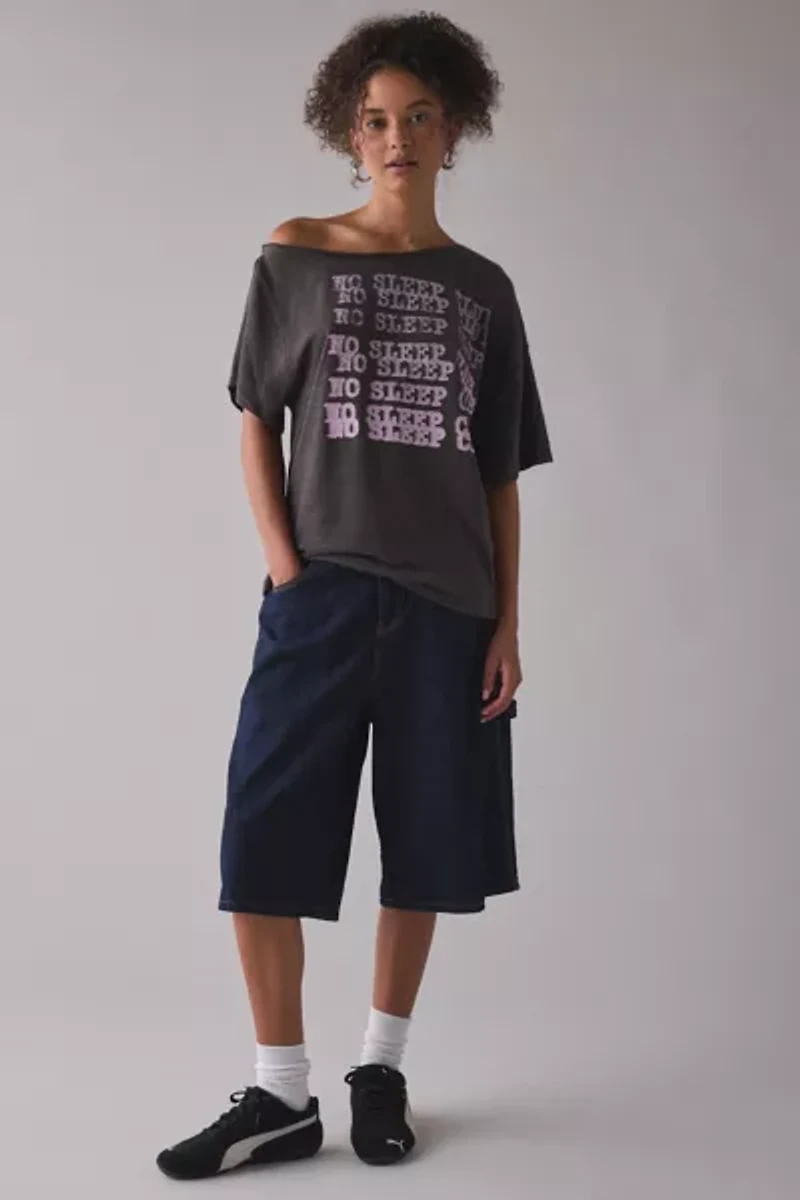 UO Courtney No Sleep Club Graphic Off-The-Shoulder Oversized Tee