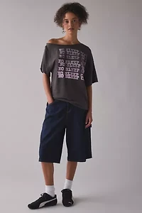 UO Courtney No Sleep Club Graphic Off-The-Shoulder Oversized Tee