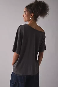 UO Courtney No Sleep Club Graphic Off-The-Shoulder Oversized Tee