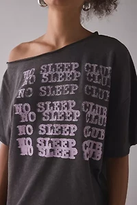 UO Courtney No Sleep Club Graphic Off-The-Shoulder Oversized Tee