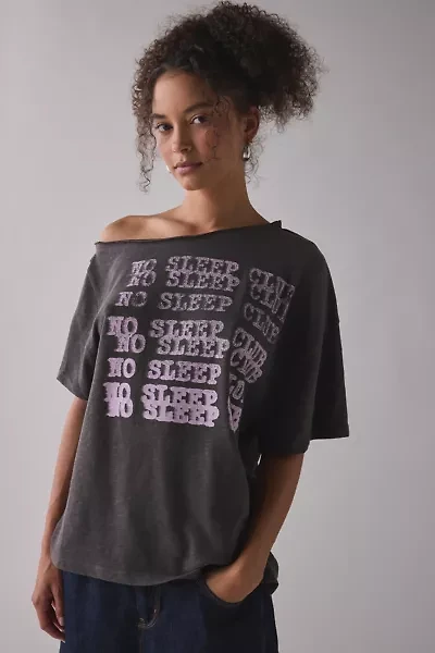 UO Courtney No Sleep Club Graphic Off-The-Shoulder Oversized Tee