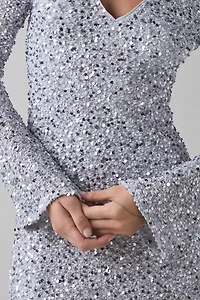 UO That’s Showbiz Open Back Bell Sleeve Sequin Mini Dress
