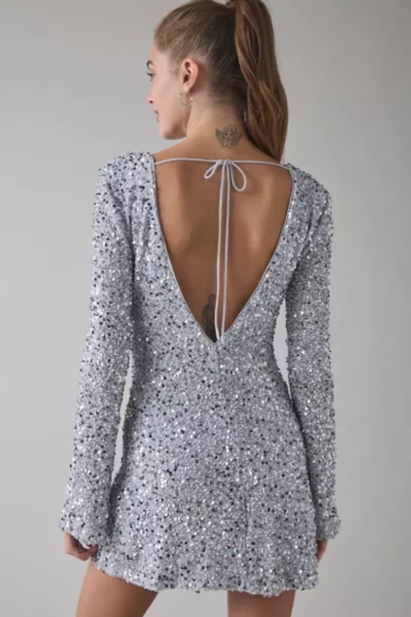 UO That’s Showbiz Open Back Bell Sleeve Sequin Mini Dress