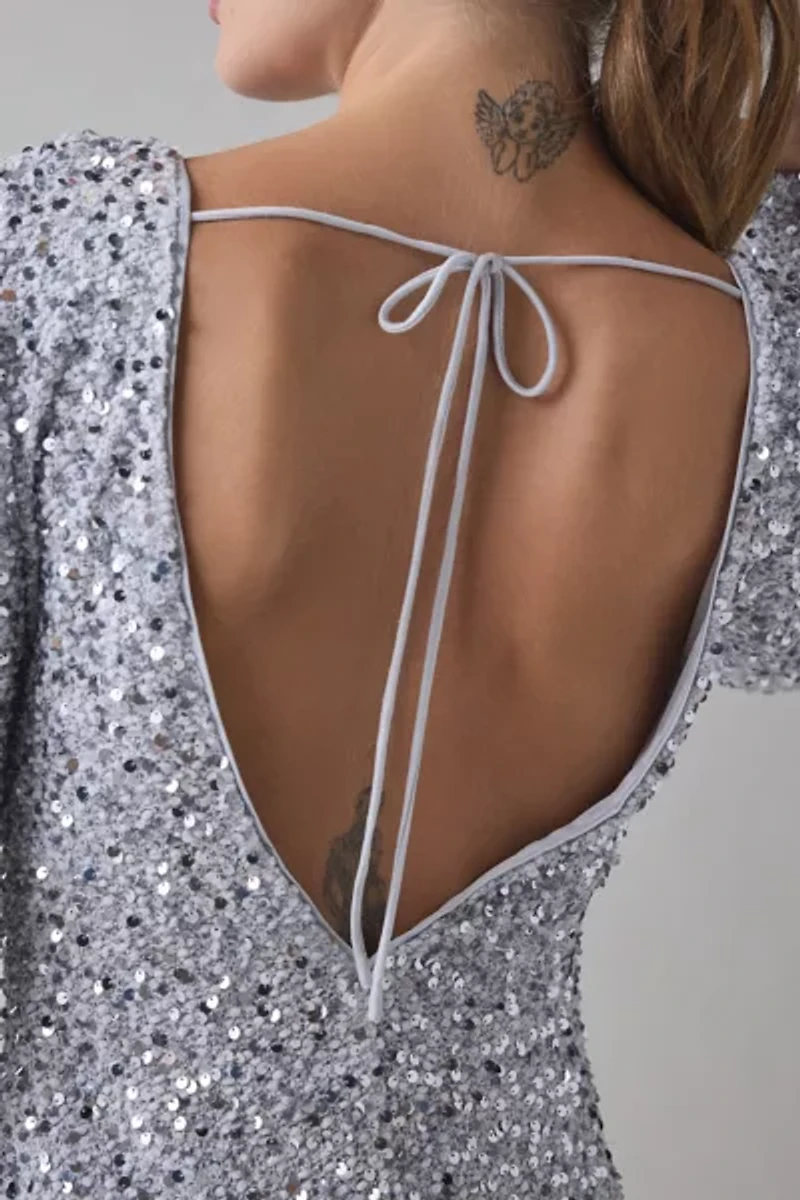UO That’s Showbiz Open Back Bell Sleeve Sequin Mini Dress