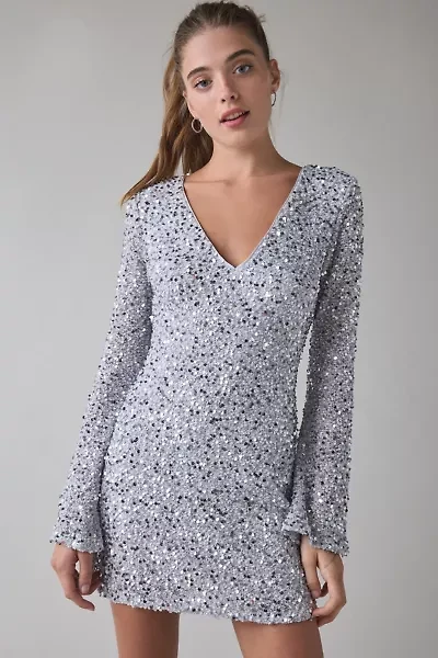 UO That’s Showbiz Open Back Bell Sleeve Sequin Mini Dress