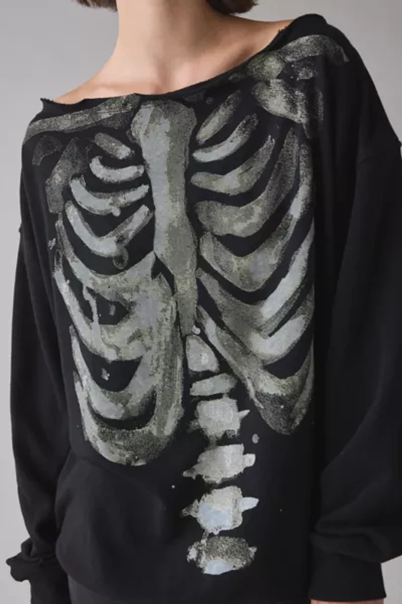 BDG Jessa Skeleton Graphic Off-The-Shoulder Pullover