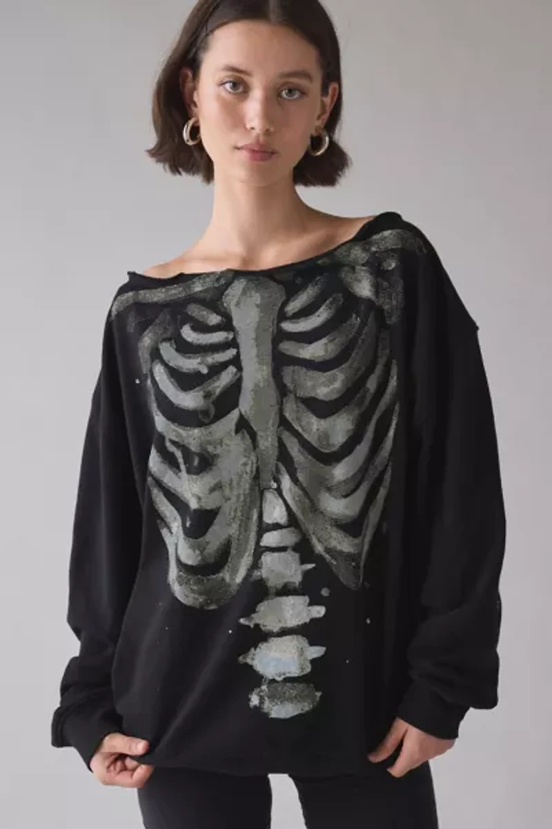 BDG Jessa Skeleton Graphic Off-The-Shoulder Pullover