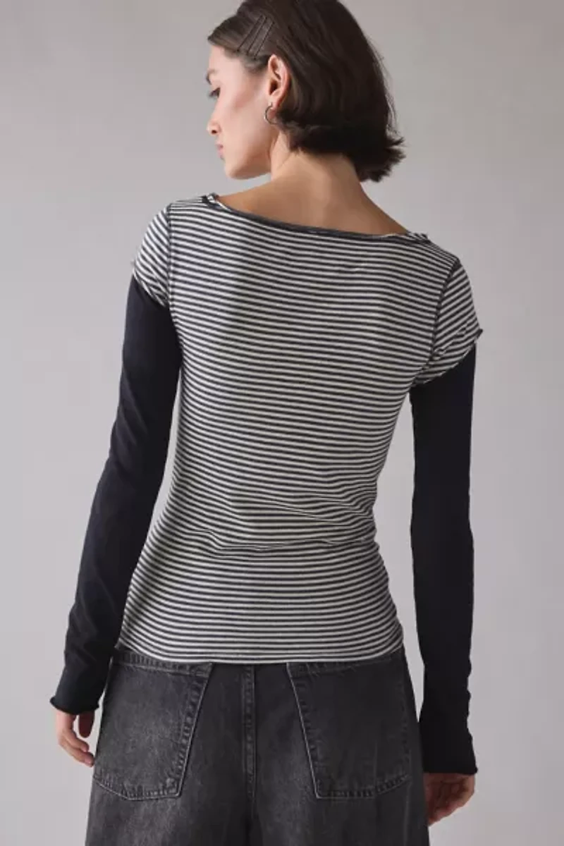 Silence + Noise Sloane Black Cat Graphic Twofer Long Sleeve Tee