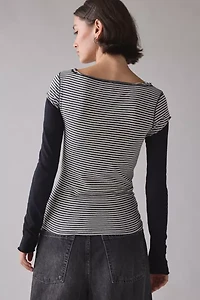 Silence + Noise Sloane Black Cat Graphic Twofer Long Sleeve Tee