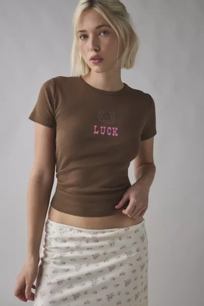 Good Luck Horseshoe Diamanté Graphic Baby Tee
