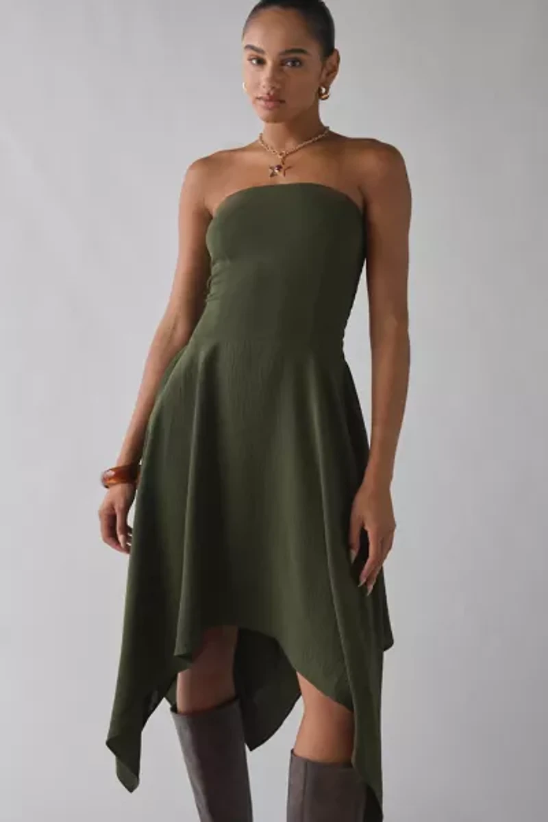 UO Be My World Strapless Asymmetrical Hanky Hem Knee-Length Dress