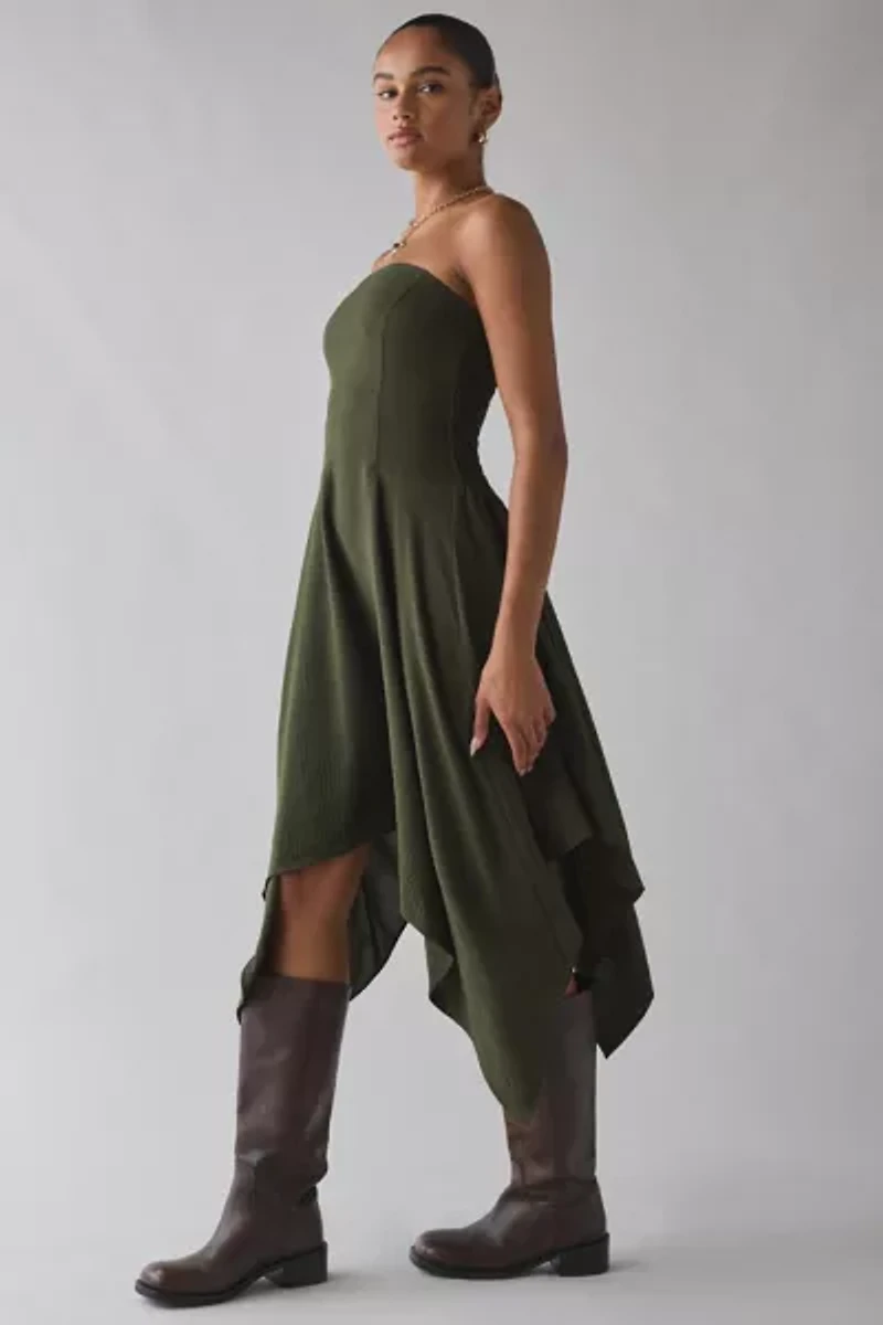 UO Be My World Strapless Asymmetrical Hanky Hem Knee-Length Dress