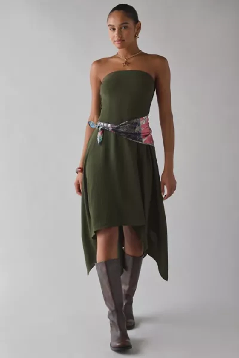 UO Be My World Strapless Asymmetrical Hanky Hem Knee-Length Dress