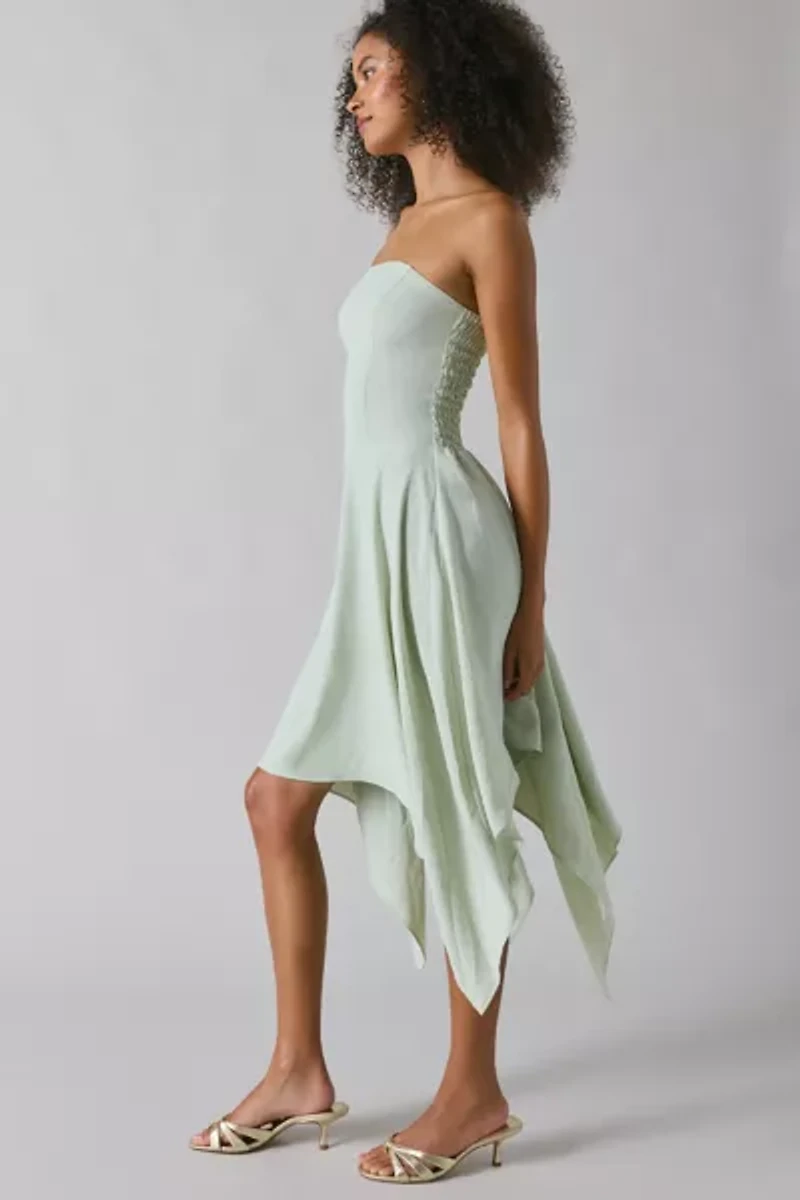 UO Be My World Strapless Asymmetrical Hanky Hem Knee-Length Dress