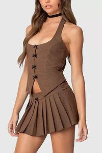 Edikted Palmer Plaid Pleated Mini Skort