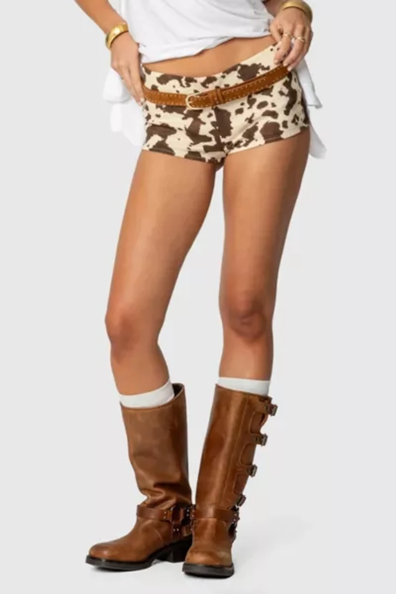 Edikted Cow Printed Low Rise Micro Shorts