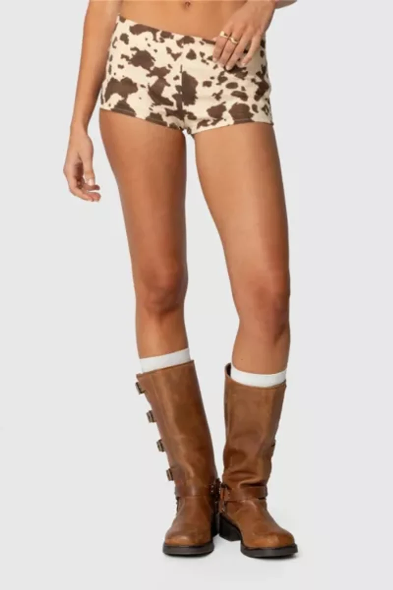 Edikted Cow Printed Low Rise Micro Shorts