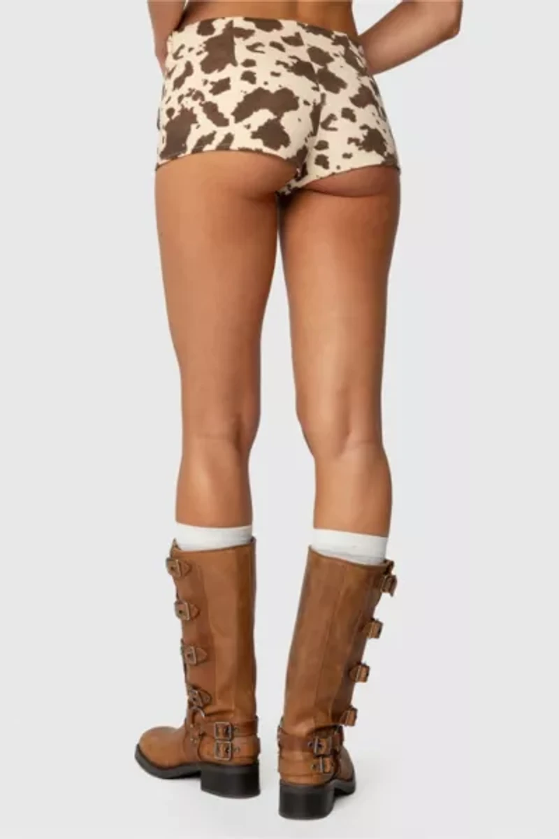 Edikted Cow Printed Low Rise Micro Shorts