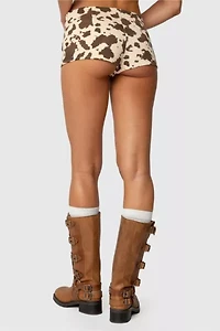 Edikted Cow Printed Low Rise Micro Shorts