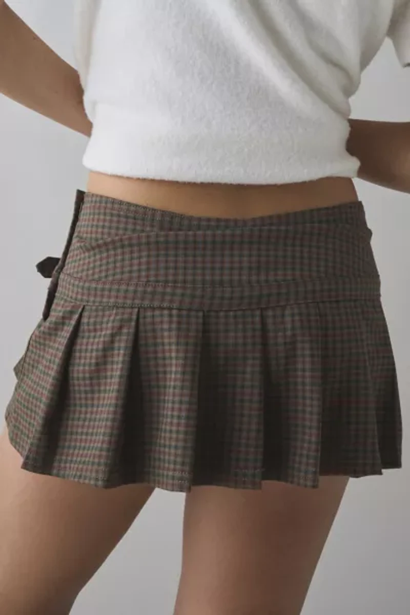 BDG Shaina Low-Rise Belted Plaid Micro Mini Skort