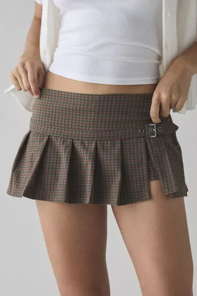 BDG Shaina Low-Rise Belted Plaid Micro Mini Skort