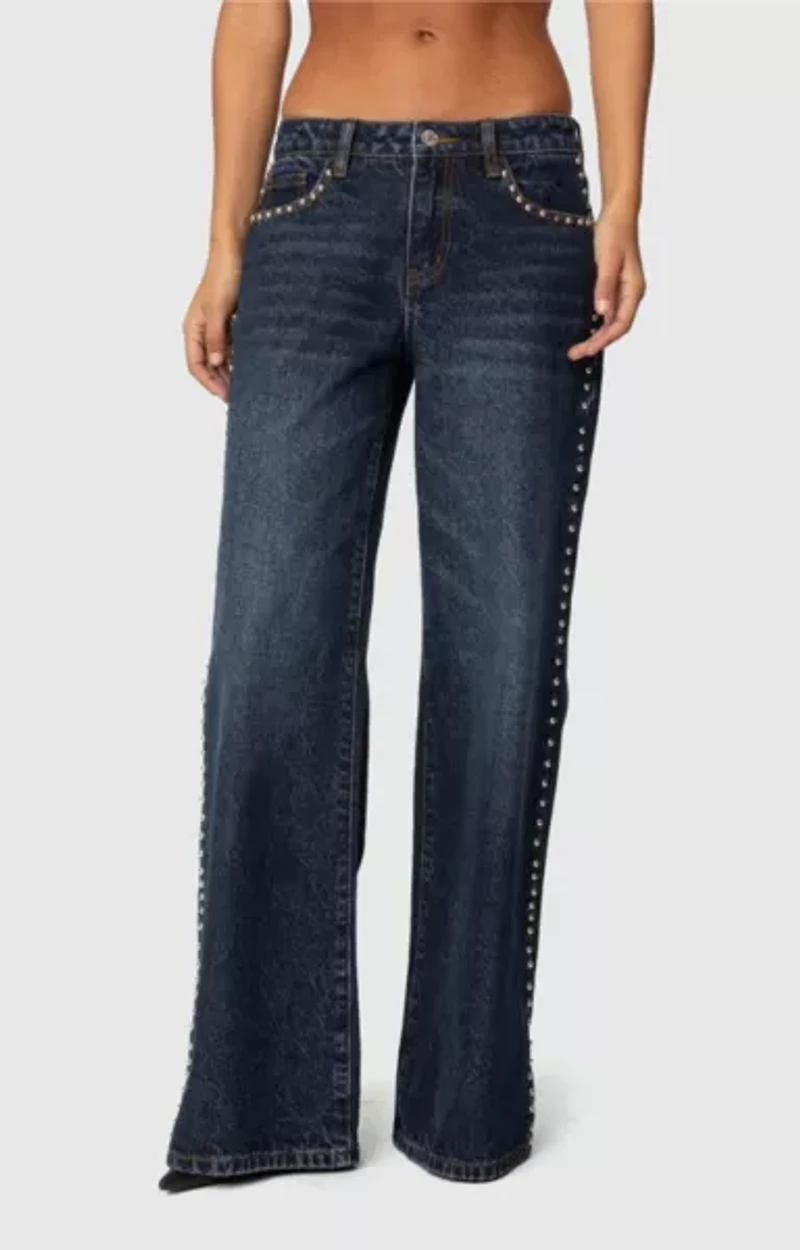 Edikted Stassie Studded Low Rise Jeans